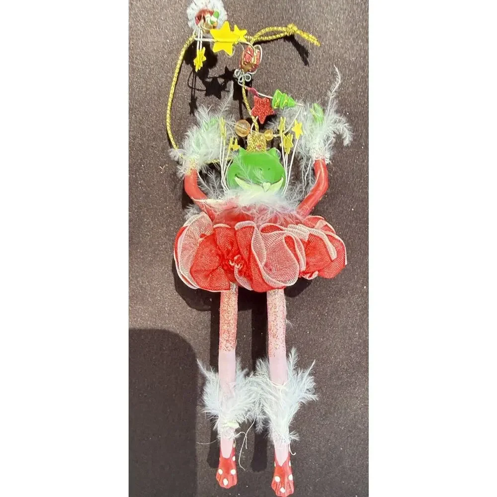Vintage Katherines Collection Dangle Leg Fancy Frog Christmas Ornament Rare! K2